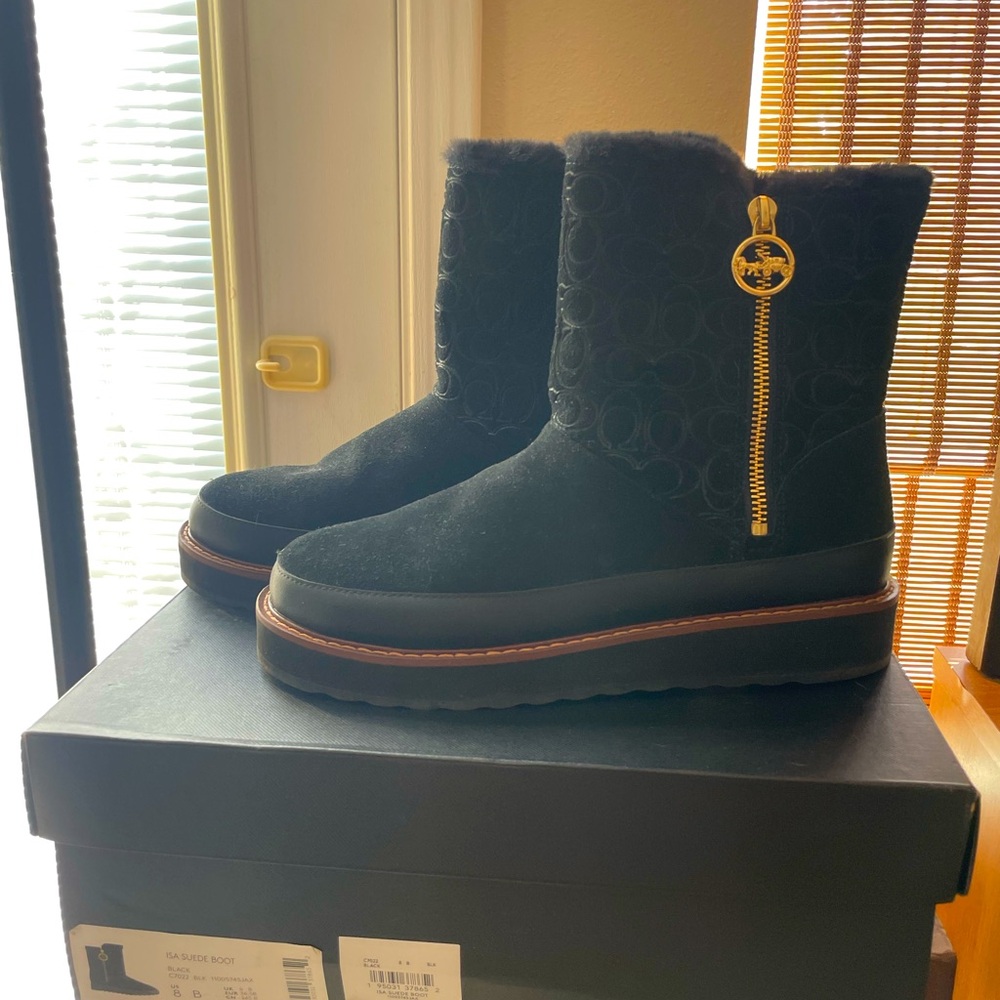 Coach Black Winter Boots with Gold Accents